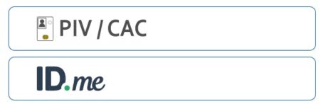 Screenshot of login credentials screen: piv/cac and id.me