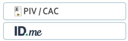 Screenshot of login credentials screen: ppiv/cac, id.me, login.gov